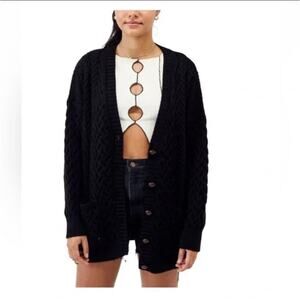 BDG Urban Outfitters Aran Mix Stitch Cardigan Sweater Cable Knit Black Size XS